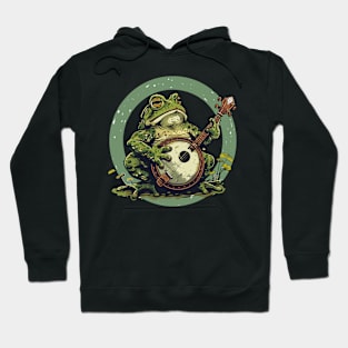 Retro Goblincore Cute Frog Playing His Acoustic Guitar Frog Lover Hoodie